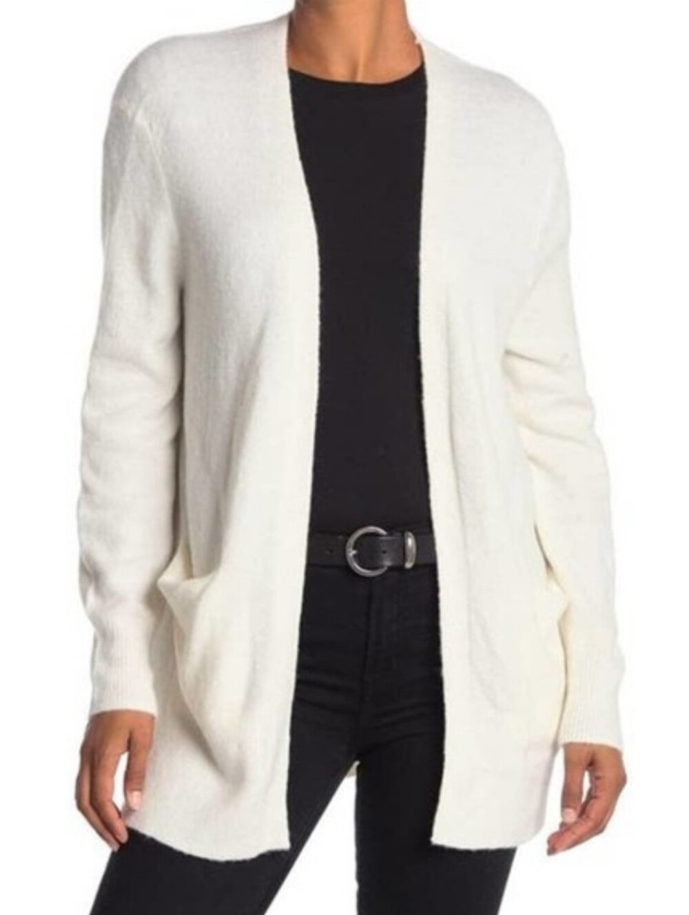 Madewell Cream Merino Wool Alpaca Blend Soft Light Open-Front Pocketed Cardigan